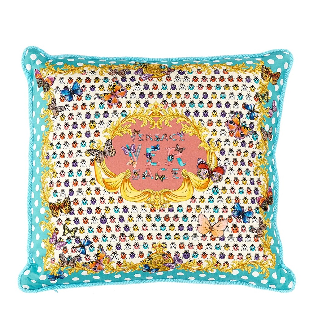 Versace Turquoise and Gold Butterfly Pillow